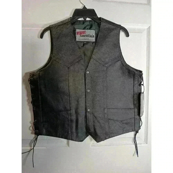 Real Leather Street Essentials Daniel Smart Leather Motorcycle Vest Biker Sz 3XL - Picture 1 of 11